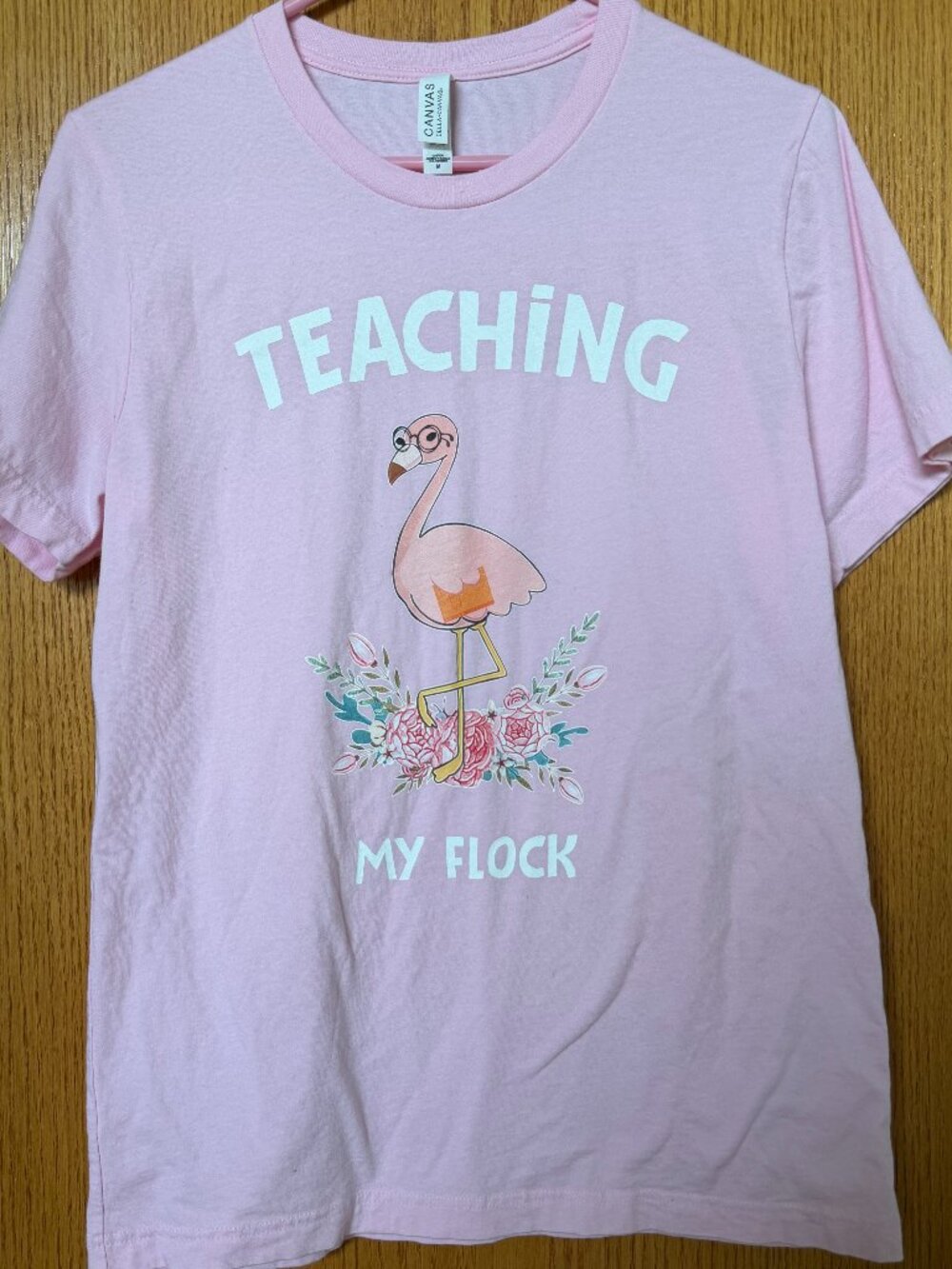 Bella Canvas Teaching My Flock Flamingo Teacher T-Shirt Size M